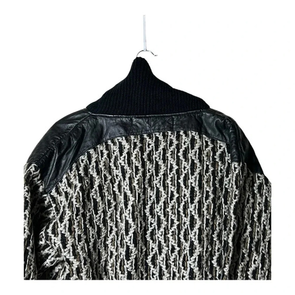 GABRIELLE KNITTED PULL OVER COAT WITH GUIENE LEATHER SIZE SMALL GRAY/BROWN/BLACK - Picture 7 of 8